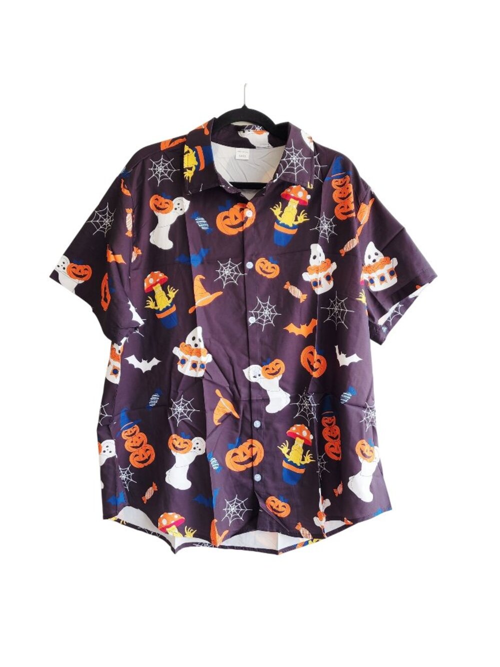 Halloween Mens Themed Short-Sleeve Button-Up Shirt Ghosts Pumpkins Spiders XXXL